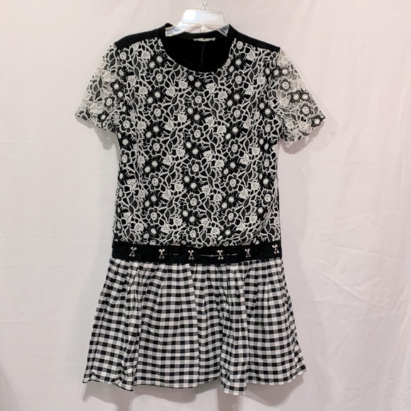 ZARA  Black and White A-line Dress with Flutter Sleeves Drop Waist - Picture 1 of 11